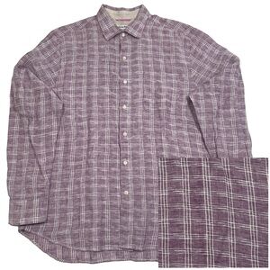 Tommy Bahama 100% Linen Button-Up Long Sleeve Plaid Size L Shirt (Retail $110)